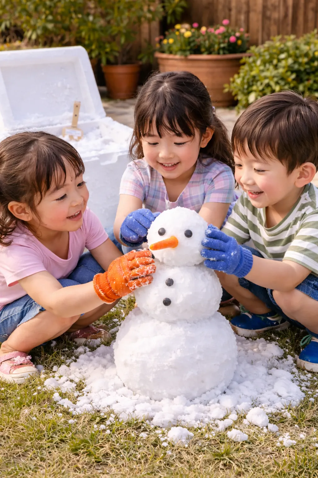 子供たちが雪で遊んでいる様子